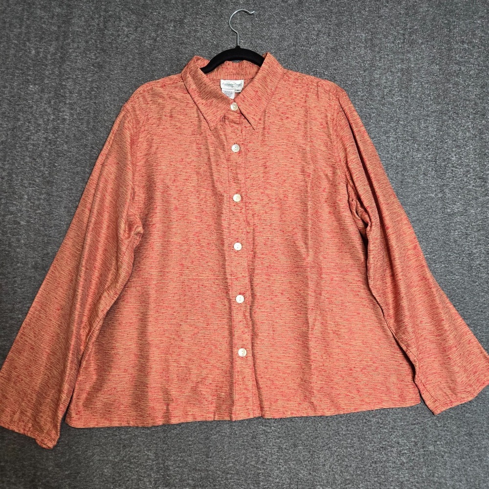 Coldwater Creek Women's Button Shirt Jacket Tweed Look Sz XL Orange Silk Blend